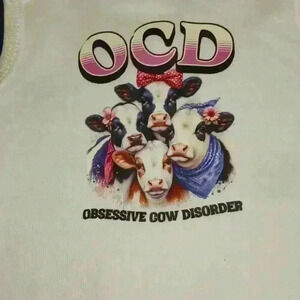 NWOT - Handmade White New Born Bodysuit - OCD Obsessive Cow Disorder